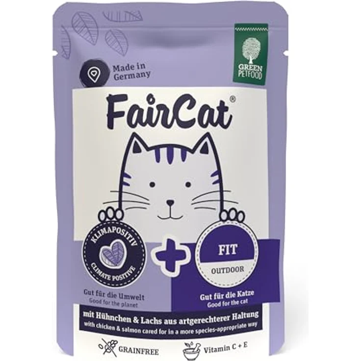 Green Petfood FairCat Fit (8 x 85 g), getreidefreies Katzennassfutter mit Tierwohl-Hühnchen und Lachs für aktive Outdoor-Katzen, 8er-Pack – Bild 3