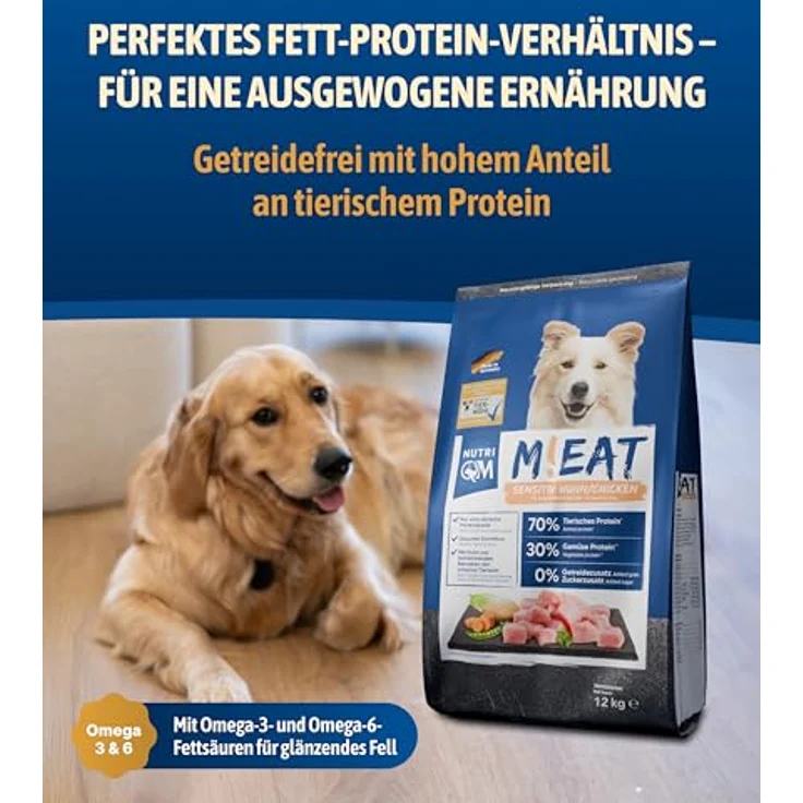 NutriQM® Meat Sensitiv Hundefutter trocken, getreidefrei – Monoprotein Huhn, mit ITW-Tierwohl-Siegel, 12 kg, hoher Fleischanteil, Made in Germany – Bild 2