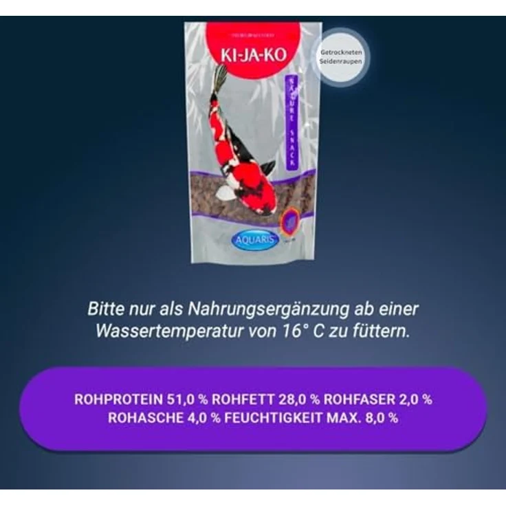 KI-JA-KO Nature Snack Premium-Koifutter 350 g - reich an hochwertigen Proteinen und Fetten, natürliches Ergänzungsfutter für Kois ab 16° C Wassertemperatur, leicht verdaulich, Qualität aus Deutschland – Bild 4
