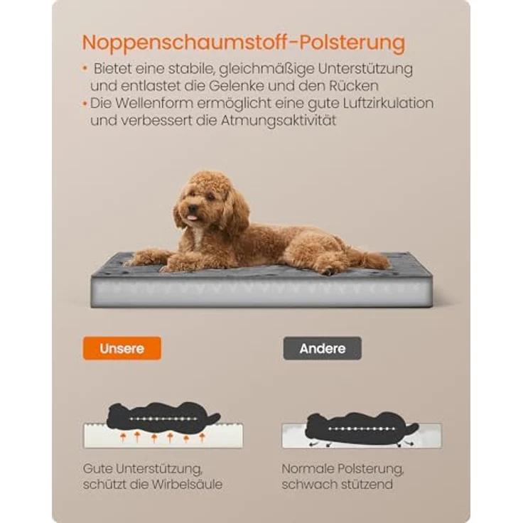 Feandrea Hundebett PGW241G01, waschbares Hundekissen mit abnehmbarem Bezug, wasserdicht, für kleine und Minihunde, Taubengrau, 76 x 51 x 8 cm – Bild 4