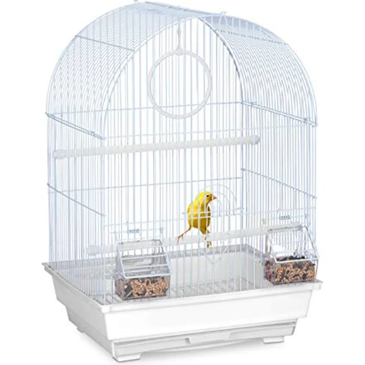 Relaxdays Vogelkäfig für Kanarienvögel & Zebrafinken, mit Sitzstangen, Schaukel und Futternäpfen, HBT 49,5x34,5x31 cm, weiß