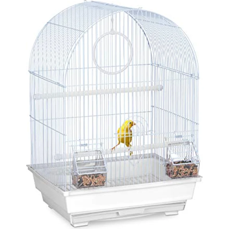 Relaxdays Vogelkäfig für Kanarienvögel & Zebrafinken, mit Sitzstangen, Schaukel und Futternäpfen, HBT 49,5x34,5x31 cm, weiß – Bild 1