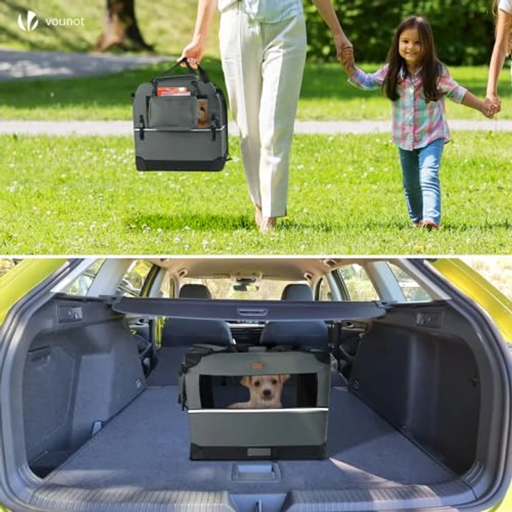 VOUNOT Faltbare Hundebox, Transportbox für Katzen und Hunde, atmungsaktiv mit Oxford-Gewebe und Metallrahmen, 50x35x36 cm, grau – Bild 3