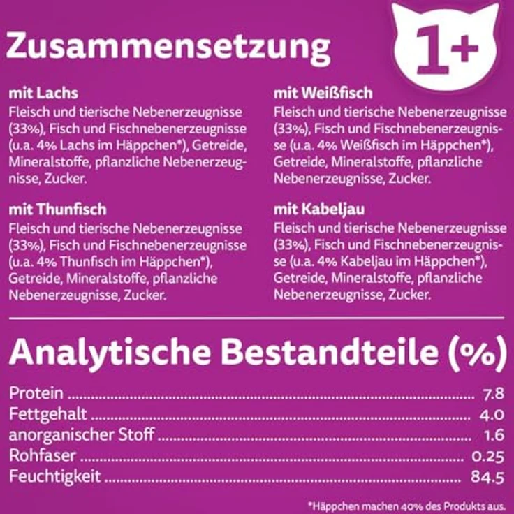 Whiskas Mega Pack 1+ Fisch Auswahl in Gelee, Katzenfutter, 40 x 85g – Bild 4