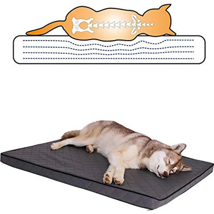 lionto Hundematte orthopädisch, 80x55 cm, Memory-Schaumstoff, gesteppte Liegematte mit abnehmbarem Bezug und Anti-Rutsch-Belag, grau – Bild 5