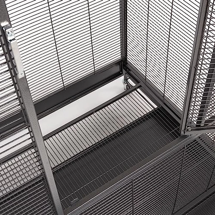 Montana Cages New Sydney II, Premium Vogelkäfig XXL für Sittiche und Finken, Antik Edition, inkl. 2 Näpfe & Sitzstangen, 6 Lenkrollen, AVILON Pulverbeschichtung, ca. 180 x 70 x 180 cm – Bild 5