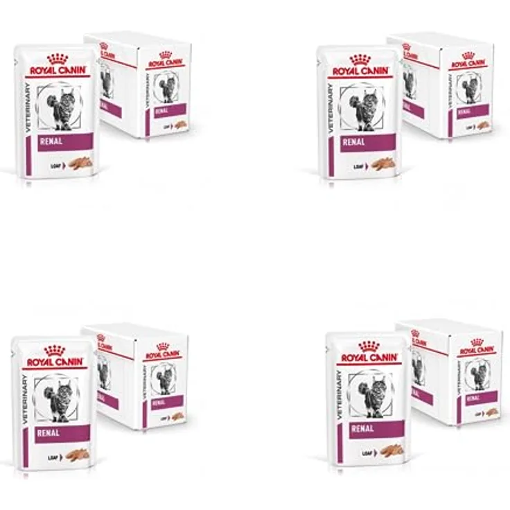 Royal Canin Veterinary Renal Beef, Diät-Nassfutter für Katzen zur Unterstützung bei Nierenproblemen, 4er Pack (4 x 12 x 85 g), Frischebeutel