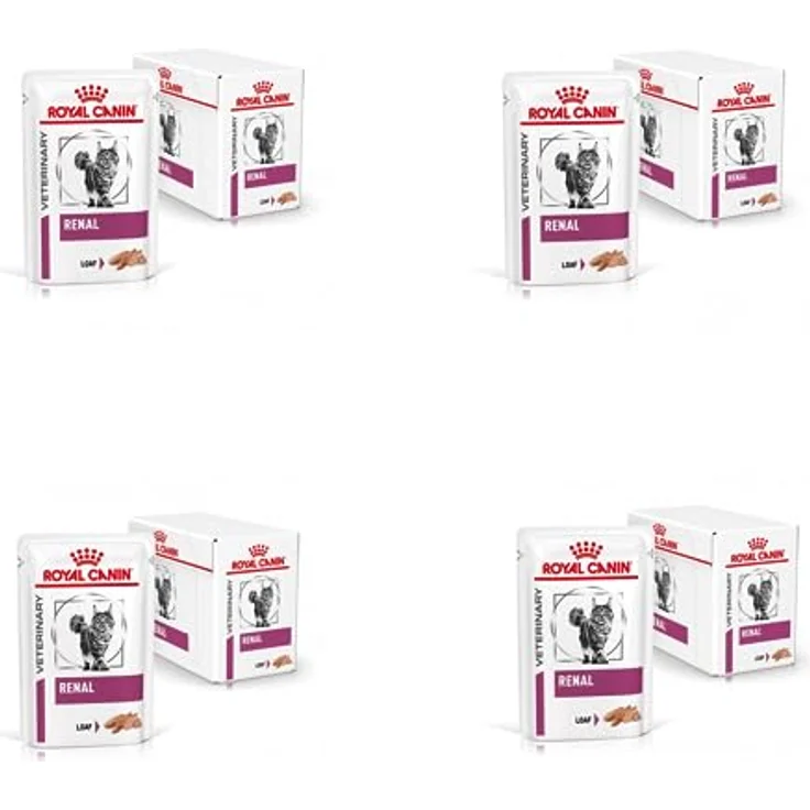 Royal Canin Veterinary Renal Beef, Diät-Nassfutter für Katzen zur Unterstützung bei Nierenproblemen, 4er Pack (4 x 12 x 85 g), Frischebeutel – Bild 1
