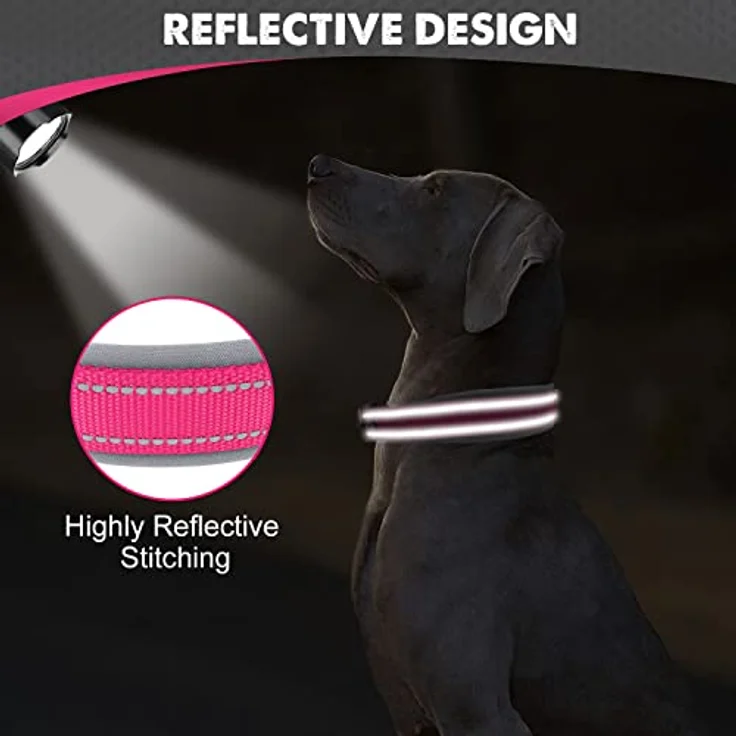 Joytale Hundehalsband, Gepolstertes Neopren Halsband für große Hunde, Nylon Reflektierend, Leuchtend Rosa, 48-68 cm – Bild 4