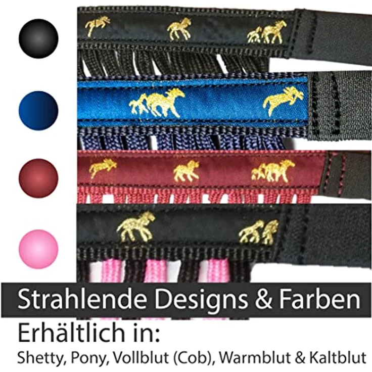 Pferdelinis Fliegenfransen für Pferde Fliegenmaske mit extra langen Fransen und Klettverschluss, Fliegenhaube in Schwarz für Warmblut (Full) – Bild 5