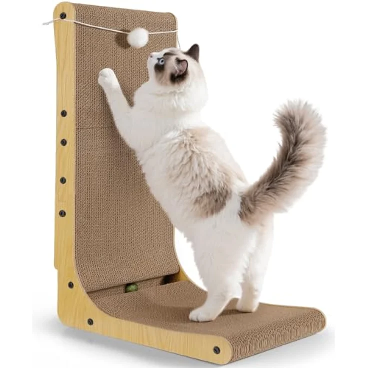 Gimars L-förmiges Kratzbrett für Katzen, 68 cm, stabil und langlebig, mit Minzball, platzsparendes Design zum Schutz von Möbeln – Bild 1