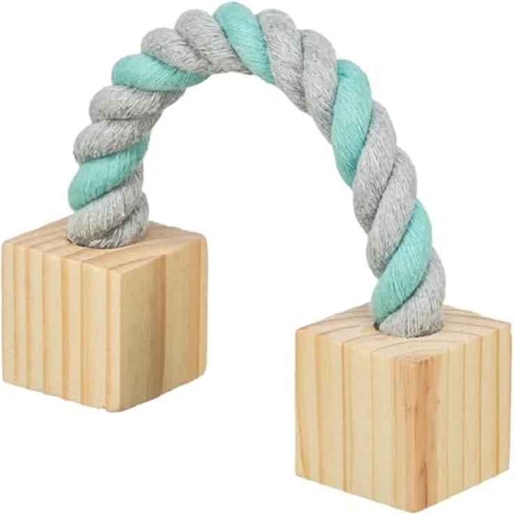 TRIXIE Tier-Beschäftigungsspielzeug Baumwollspielseil mit Holz, Kleintiere, Naturmaterial, 20 cm – Bild 2