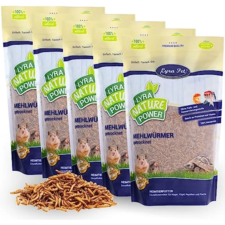 Lyra Pet® 5 x 1 kg getrocknete Mehlwürmer, hochwertige proteinreiche Nahrungsquelle für Vögel und Reptilien – Bild 1
