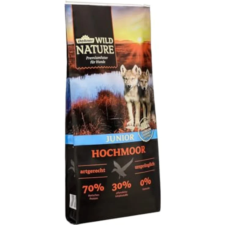 Dehner Wild Nature Hundetrockenfutter Junior Hochmoor, getreidefrei & glutenfrei, hoher Fleischanteil, 12 kg – Bild 1