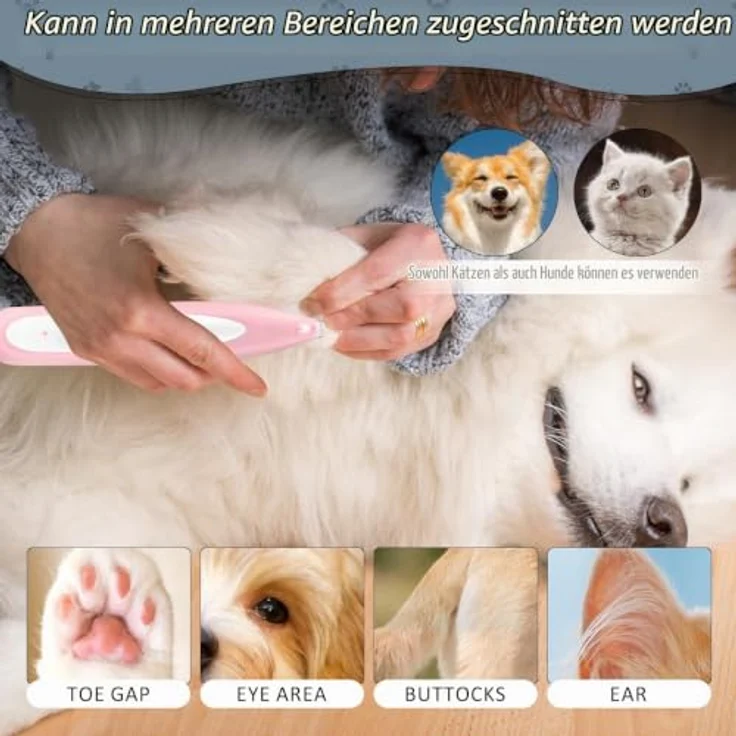 FFTANXS Rosa Wasserdichte Pfotentrimmer für Hunde & Katzen, Profi-Schermaschine mit LED-Licht, leise und vibrationsarm, USB wiederaufladbar – Bild 4
