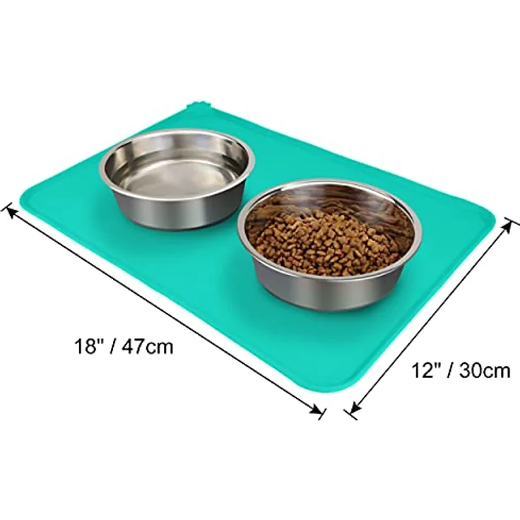 Joytale Silikon-Futtermatte, rutschfeste wasserdichte Futtermatte mit erhöhtem Rand für Hunde und Katzen, 47 x 30 cm, Türkis – Bild 2