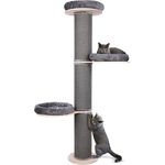 PET VIOLET Kratzbaum Wandmontiert 185 cm hoch, XXL Katzenbaum mit Premium Sisal Säulen, 3 Abnehmbaren & Waschbaren Kissen, Stabiler & Platzsparender Kratzbaum, Grau