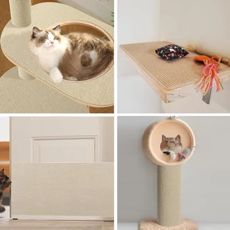 MIAOGE® Selbstklebender Kratzteppich für Katzen, 200x40 cm, beige, für Wand- und Möbelanwendung, zuschneidbar, 1 Stück – Bild 4