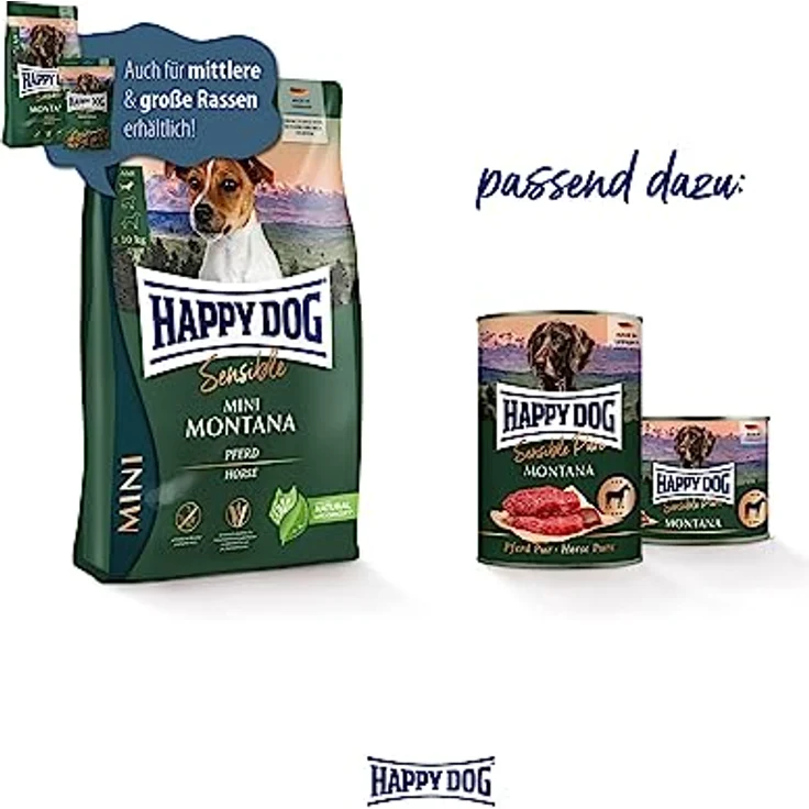 Happy Dog Sensible Mini Montana, Hunde-Trockenfutter für ausgewachsene, normalaktive Hunde bis 10 kg, mit Pferd, ohne Getreide, 4kg – Bild 5