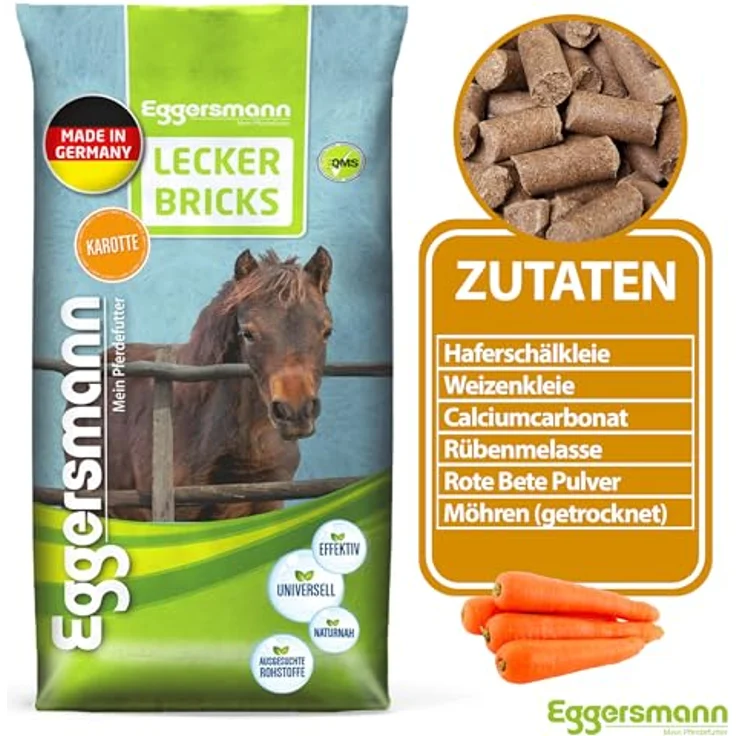 Eggersmann Mein Pferdefutter Lecker Bricks Karotte, Pferdeleckerlis mit natürlichem Kräuter-Geschmack, 25 kg Packung – Bild 4