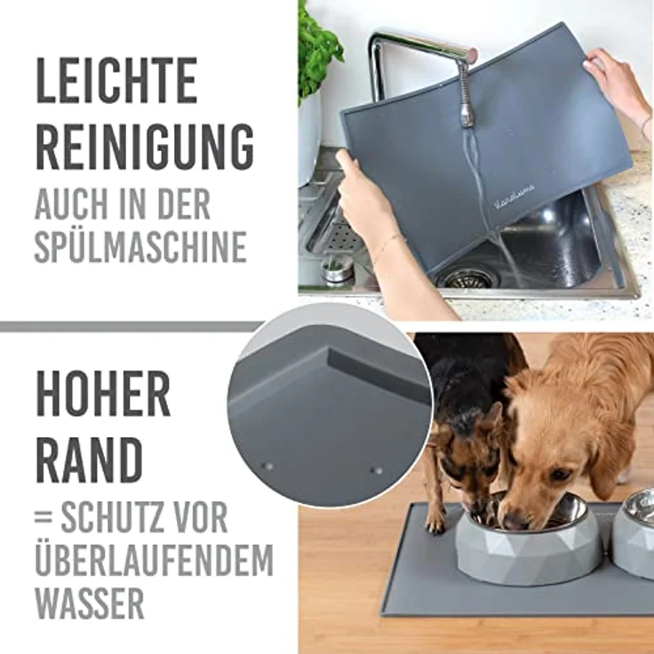 KaraLuna Premium Silikon Napfunterlage 60 x 40 cm, Grau, rutschfest und leicht zu reinigen für Hunde und Katzen – Bild 4