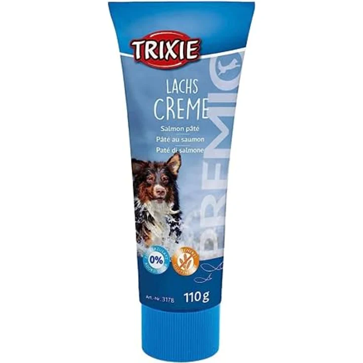 TRIXIE Hunde-Lachscreme PREMIO 110g, glutenfreier Premium Hundesnack ohne Getreide & Zucker, hochprozentig und nahrhaft für Training & Belohnung, 3178-1 – Bild 1