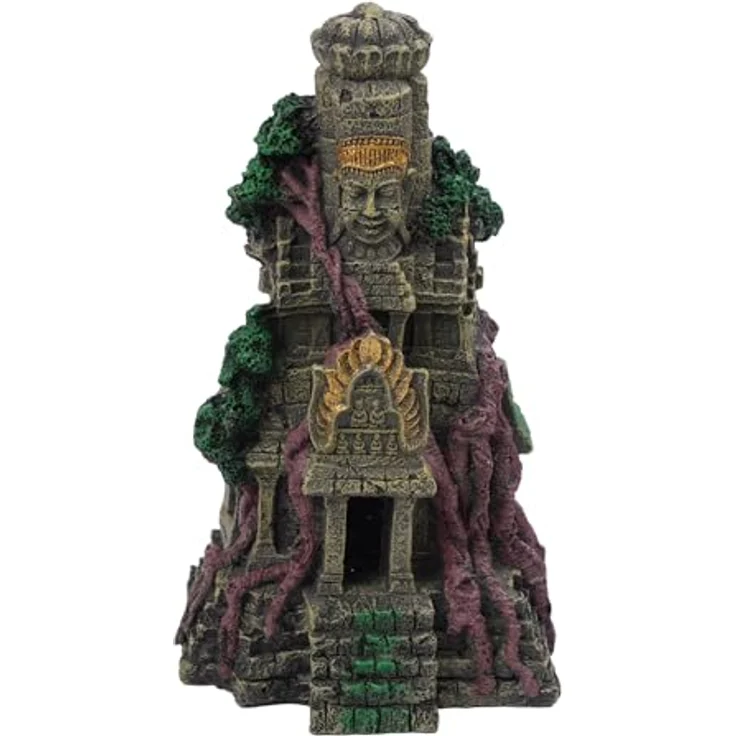 relaxdays Aquariendeko Tempel, detailreiche Aquarium Deko aus ungiftigem Kunstharz, grau, H 26 cm – Bild 1
