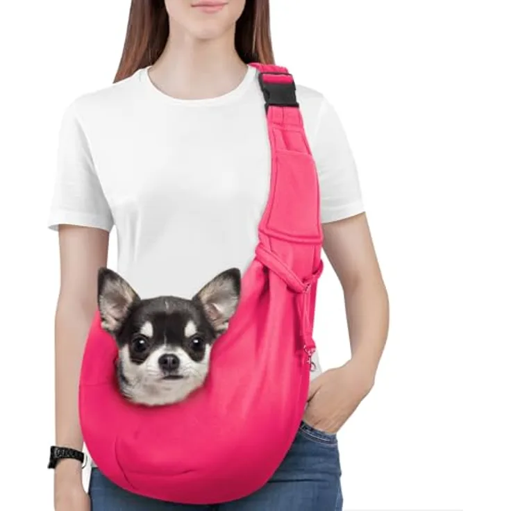 Pawaboo Hundetragetasche Welpen, Tragbare Transporttasche für Hunde bis 12 lbs, Verstellbares Tragetuch mit Sicherheitsgurt, Outdoor Umhängetasche für kleine Haustiere, Magenta