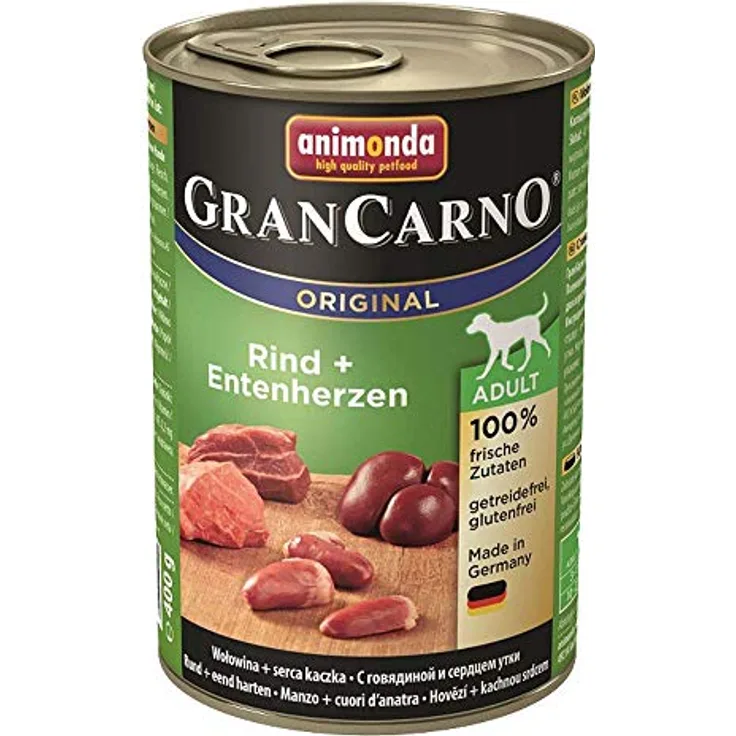 animonda GranCarno Adult Rind und Entenherzen, Hundenassfutter mit hoher Akzeptanz, 6x400g