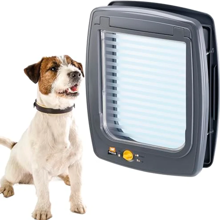Ferplast Swing 11, Hunde- und Katzenklappe für große Katzen und mittelgroße Hunde, grau, mit 4-Wege-Verschlusssystem und Windstopper-System – Bild 1