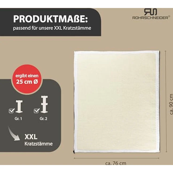 Rohrschneider Kratzbaum Frieda XXL, mit tauschbaren Kratzmatten und waschbarem Cord-Bezug, beige, für große und kleine Katzen, stabile Konstruktion mit extra breiter Säule – Bild 3