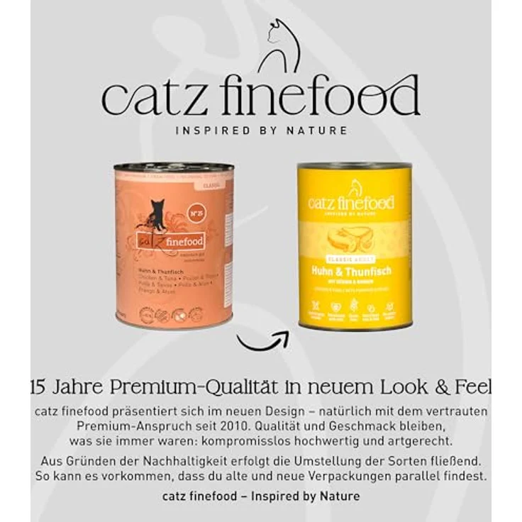 catz finefood N° 25 Huhn & Thunfisch Feinkost Katzenfutter nass, 50% Huhn, 20% Thunfisch, verfeinert mit Kürbis & Hagebutte, 6 x 400g Dosen – Bild 4