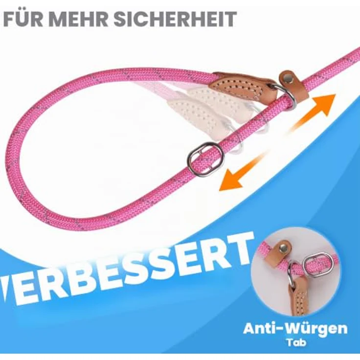 Grand Line Retrieverleine mit Zugstopp, 150 cm Moxonleine, Reflektierende Trainingsleine für kleine, mittlere und große Hunde - 14mm, Rosa – Bild 2
