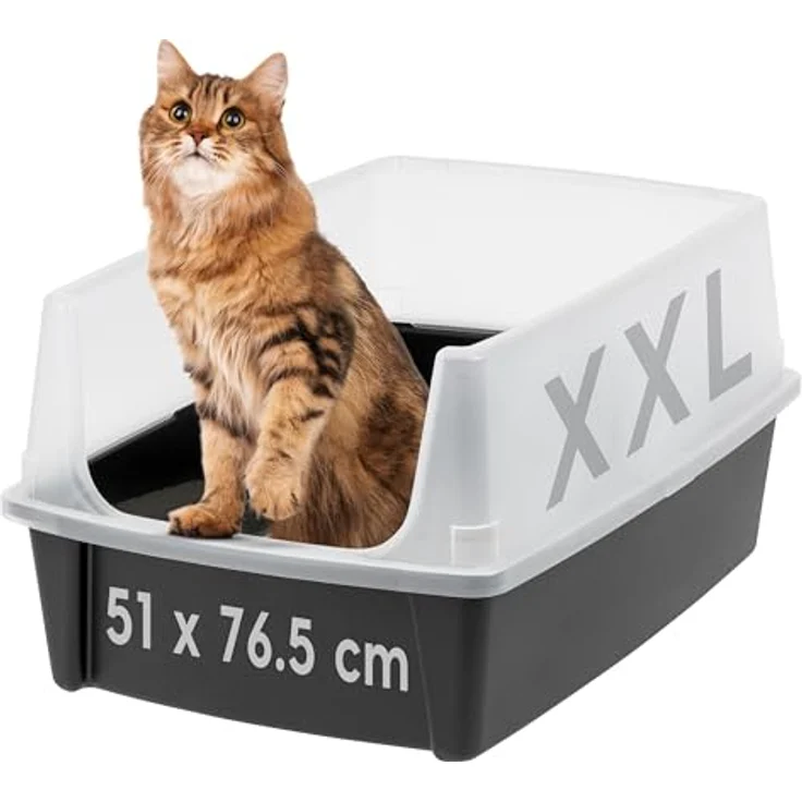 Iris Ohyama CLH-XL, XXL Katzenklo mit hohem Rand, Schwarz, für große Katzen und zwei Katzen, abnehmbare Ränder, Auslaufschutz, einfache Reinigung, BPA-frei – Bild 1