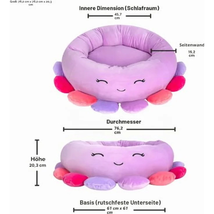 Squishmallows Pet Bed - Oktopus 76 cm, Hundebett + Katzenbett aus 100% Polyesterstoff, mehrfarbig – Bild 3