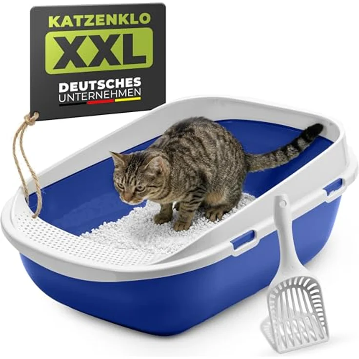 adena XXL Jumbo Katzentoilette Schale 65 cm, blaue Katzentoilette mit perforierter Einstiegsstufe und großer Streuschaufel – Bild 2