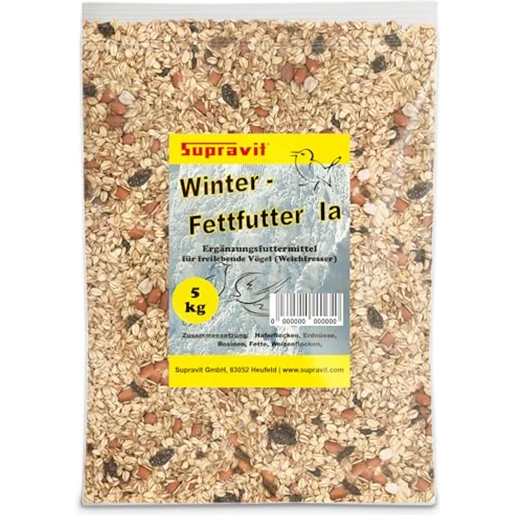 Supravit Premium Fettfutter für Wildvögel, 5 kg, schmackhaftes Winterfutter & energiereiches Vogelfutter mit Haferflocken, Erdnüssen und Rosinen – Bild 1