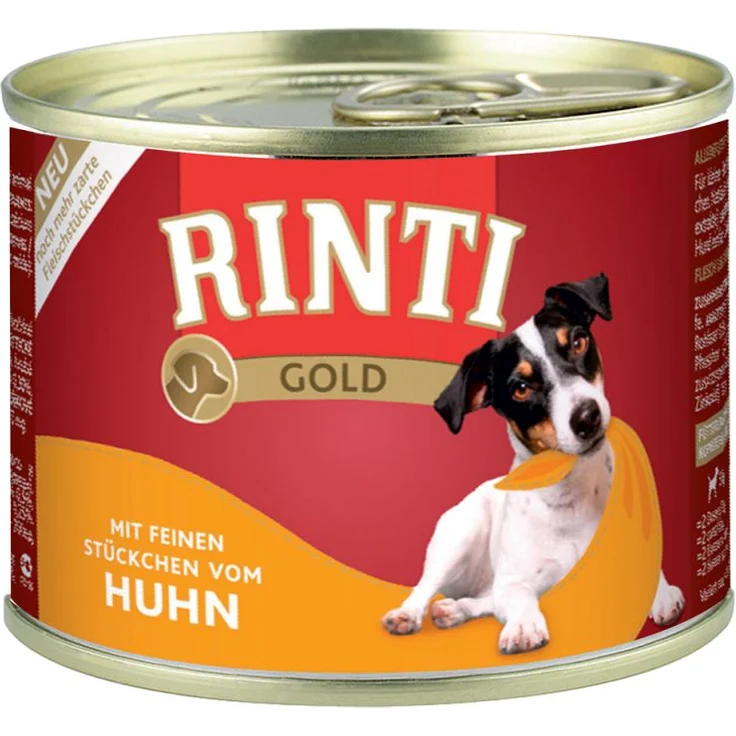 Rinti Sparpaket Gold 24 x 185 g Huhnstückchen, hochwertiges Hunde-Nassfutter ohne Formfleisch und künstliche Zusatzstoffe