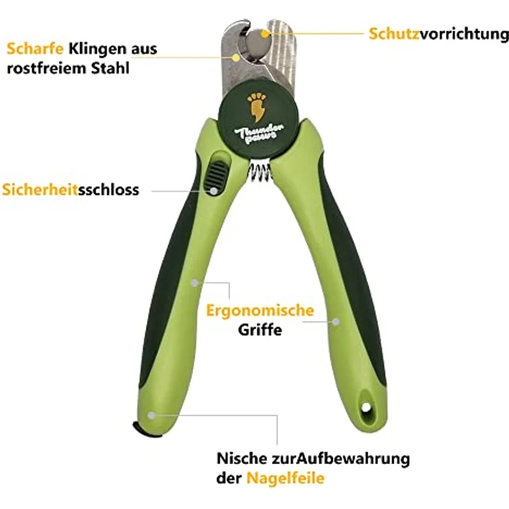 Thunderpaws Professionelle Krallenschere für Hunde, Edelstahl-Klingen mit Schutz, Sicherheitsschloss und Nagelfeile, Mittel bis Groß, Grün – Bild 5
