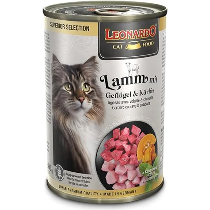 LEONARDO Katzen Nassfutter Superior Selection, Lamm mit Geflügel & Kürbis, getreidefrei, ohne Zucker, 6x400g Dose, Made in Germany – Bild 2