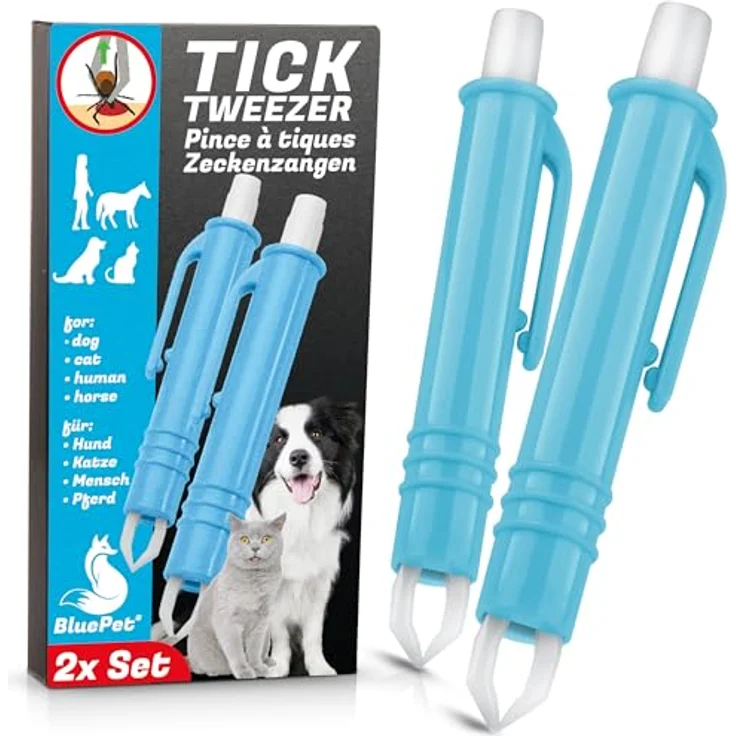 BluePet 2X Automatische Zeckenzange, Zuverlässige Zeckenpinzette für Hunde, Katzen, Pferde & Menschen mit Druckknopföffnung und Sicherheitsmechanismus – Bild 1