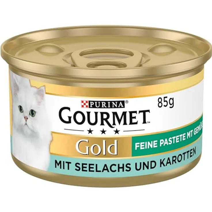 GOURMET Gold Feine Pastete mit Gemüse, Seelachs und Karotten, 12x85g, Alleinfuttermittel für ausgewachsene Katzen