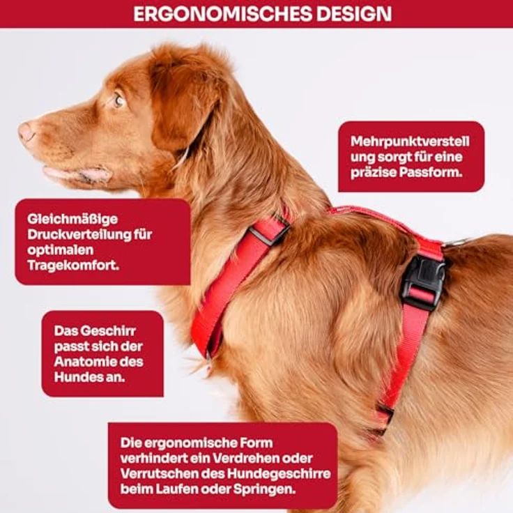 Chaba Guard Hundegeschirr, verstellbares Anti-Zug Brustgeschirr für kleine und mittelgroße Hunde, ergonomisches Design, Größe M, ROT – Bild 4
