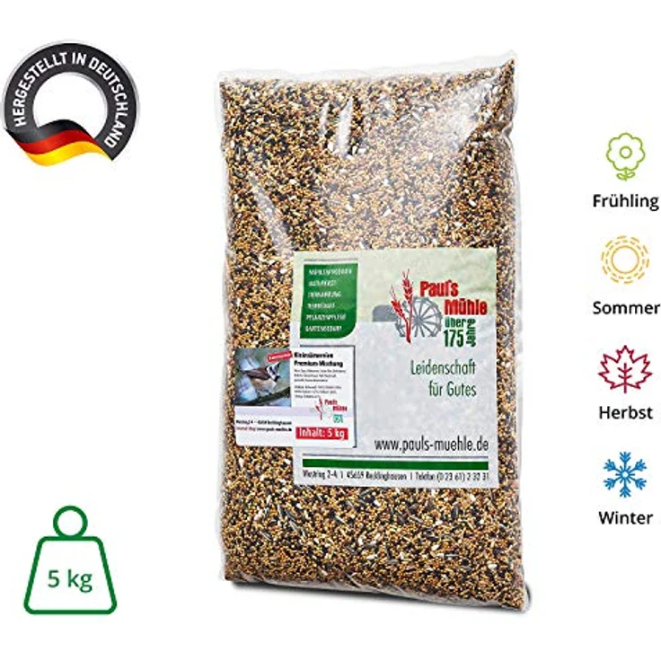 Paul´s Mühle Kleinsämereien-Mischung für Wildvögel & Taubenfutter, 5 kg energiereiches Ganzjahresfutter mit natürlicher Saatenvielfalt – Bild 2