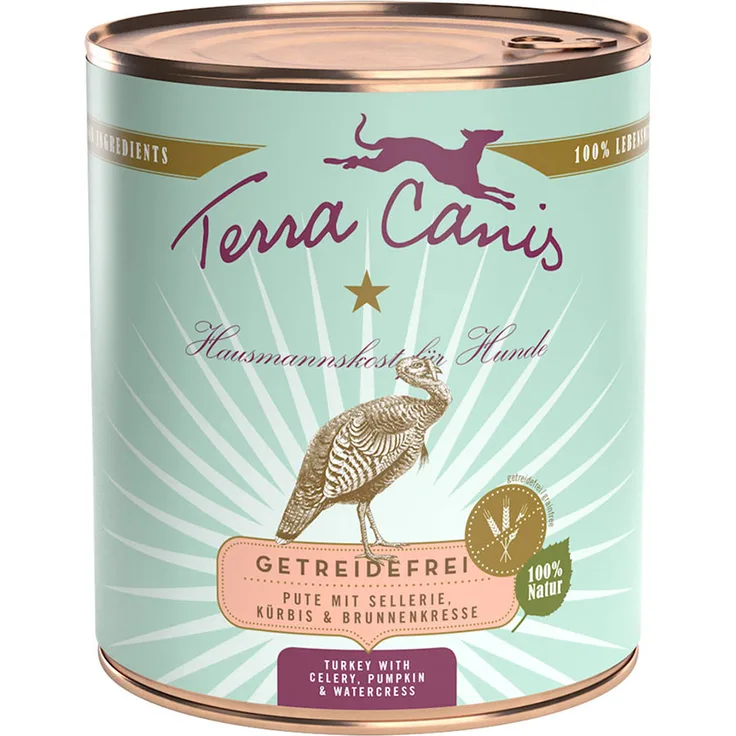 Terra Canis Sparpaket Getreidefrei 12 x 800 g - Pute mit Sellerie, Kürbis und Brunnenkresse, hochverdauliches Hundefutter in Lebensmittelqualität