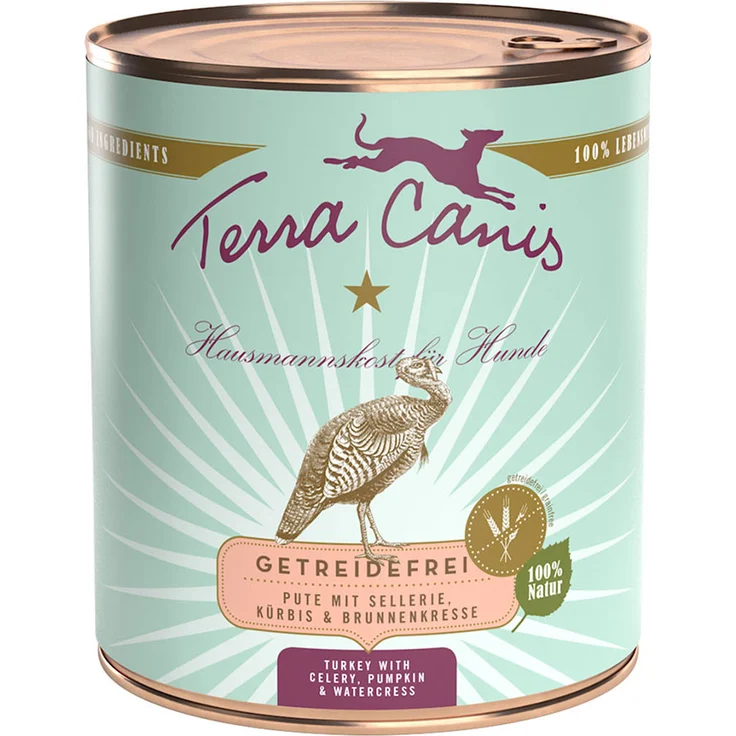 Terra Canis Sparpaket Getreidefrei 12 x 800 g - Pute mit Sellerie, Kürbis und Brunnenkresse, hochverdauliches Hundefutter in Lebensmittelqualität