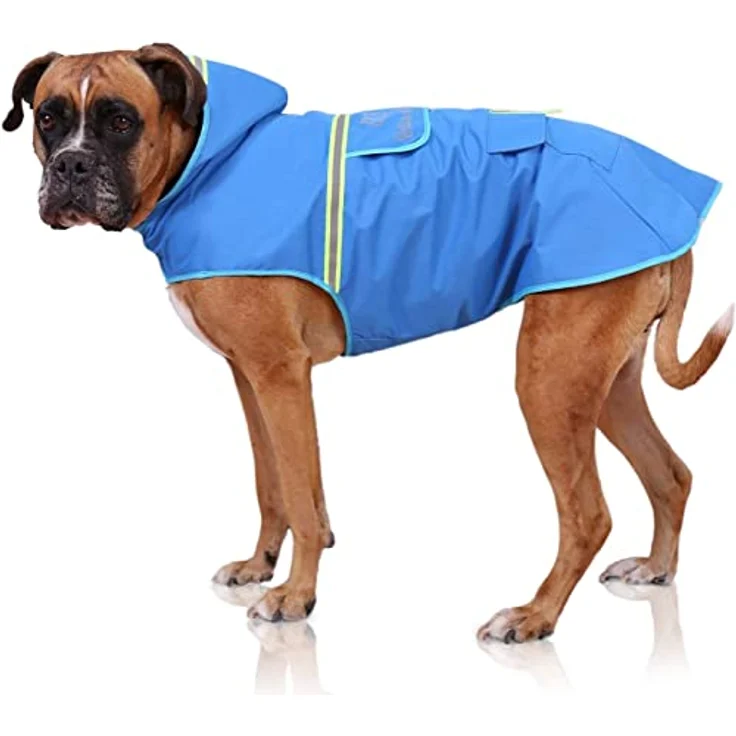 Bella & Balu Hunderegenmantel, Wasserdichter Hundemantel mit Kapuze und Reflektoren für sichere Gassigänge, Größe L, Blau – Bild 1