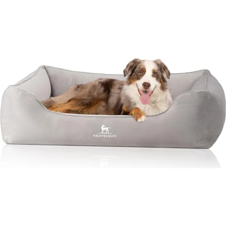 Knuffelwuff Jona Samt S Grau, orthopädisches Hundebett mit abnehmbarem waschbarem Bezug, Memory Foam, gelenkschonend und wärmend, für kleine bis große Hunde – Bild 1