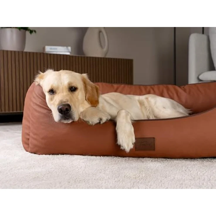 TrendPet Runa, Orthopädisches Kunstlederbett für Hunde mit Memoryfoam Matratze, Kupfer und Grau, 100x75x30 cm – Bild 4
