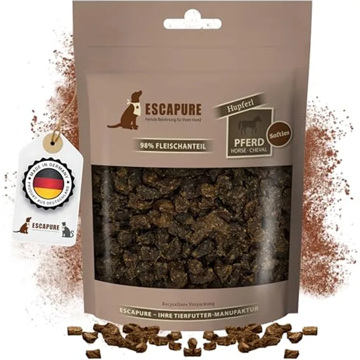 Escapure ESCAPURE Softies, Hunde Leckerli aus Pferdefleisch, 98% Muskelfleisch, getreidefrei, ohne künstliche Zusatzstoffe, 150g